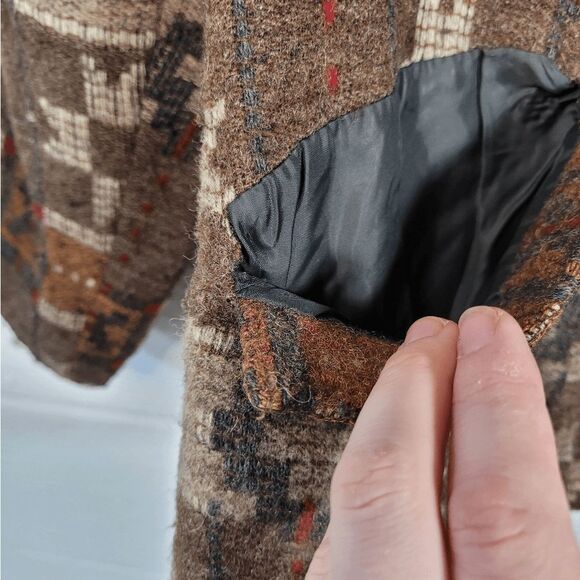 Woolrich Coat Brown Zip Wool western Aztec wool blend jacket womens medium - Picture 6 of 10